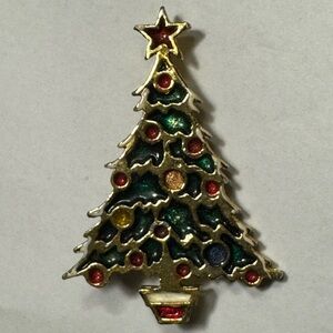 Vintage BEATRIX - enamel - gold tone - CHRISTMAS TREE PIN - brooch